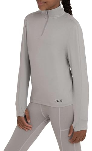 TCA Girls Lightweight Fusion Quickdry Long Sleeve Half-Zip Running Top - Cool Grey Heather, 8-10 Years