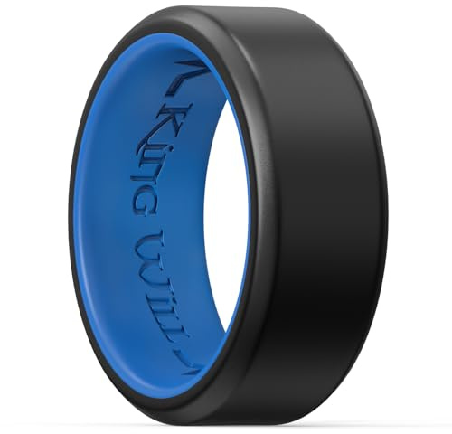 King Will Fedi nuziali in silicone per uomini e donne, interno sottile con motivo a cuore, anello di fidanzamento in gomma nero/blu/blu menta/grigio, larghezza 8 mm, spessore 2,2 mm, R 1/2(59.53mm