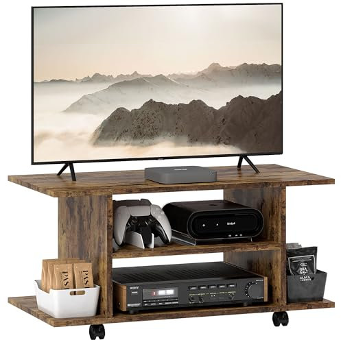 HOMCOM Modern TV Cabinet Stand Storage Shelves Table Mobile Bedroom Furniture Bookshelf Bookcase Rustic Brown