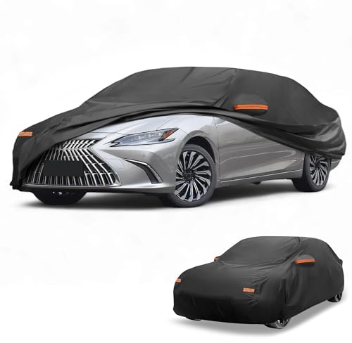 Partuto 1 Pc Housse De Voiture Universelle Imperméable Toutes Saisons Protection Anti-UV Soleil Pluie 190T-Pu Noir Convient pour Berline Longueur 165 À 177