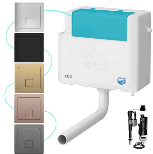 Concealed Dual-Flush Cistern with Push Button Compact Slimline Design Bottom Water Entry 6L/3L Flush Capacity WRAS Approved Flush Valve (Matt Black)