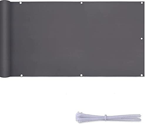 Revestimiento de balcón exterior de 0,9 x 9,5 m, protección contra el viento y los rayos UV, color gris oscuro, con ojales y accesorios de montaje para patio