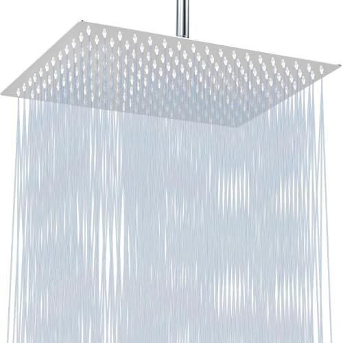 Katezon Extra Large Rain Shower Head, High Flow Stainless Steel 16 * 12 Inch Rectangle Rainfall Shower, Waterfall Bath Shower Body Covering, Ceiling or Wall Mount (Chrome)