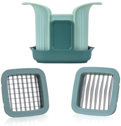 Hachoir à légumes 2 en 1, coupe-oignons et aliments manuel avec lames en acier inoxydable, coupe-légumes compact pour fruits, fromage, salade et plus encore – Gadget de cuisine pour préparer facilemen