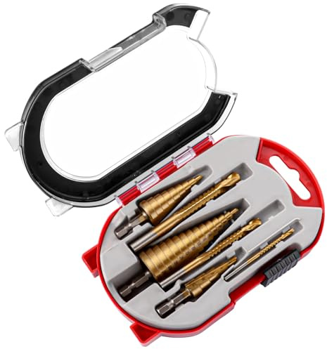 YAYODS 6 brocas escalonadas de metal – 3 brocas cónicas – 3 brocas de acero inoxidable – Broca de acero inoxidable – Broca en espiral para metal – 4-32 mm de diámetro, diámetro 4-20 mm, diámetro 4-12