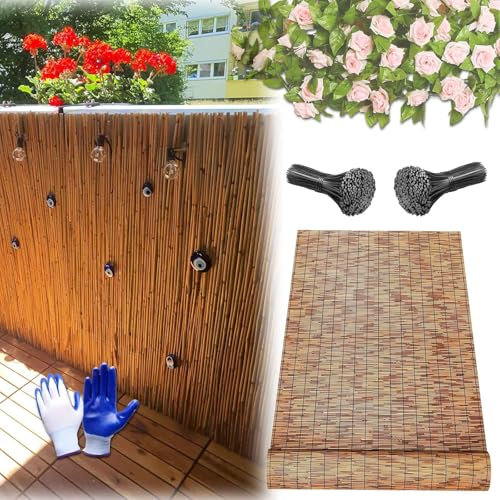Valla de bambú para Exteriores, Natural Rollo de Valla de Caña Longitud de 80cm a 1500cm Estera de Caña para Patio Piscinas Techos Villa