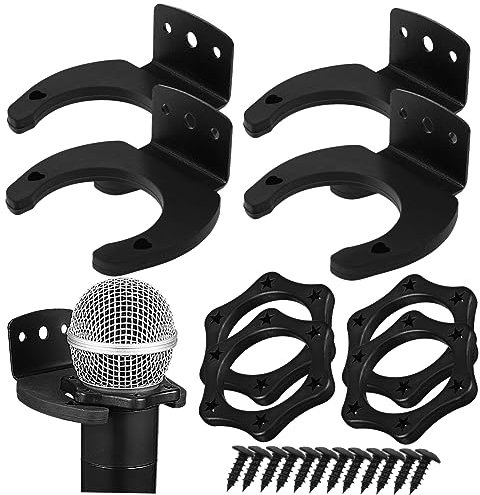 LIGIGWASH 4 Juegos Gancho De Micrófono Negro Soporte De Pared Para Micrófono Anillo Antivuelco Accesorios Para Ktv Montaje De Pared