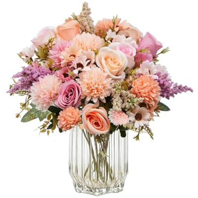AIGOCITY 4 Bunches Artificial Flowers, Artificial Rose Silk Flowers Pink Purple Rose Faux Fake Flower Bouquet for Wedding Party Table Centerpieces Floral Arrangement Home Living Room Decor