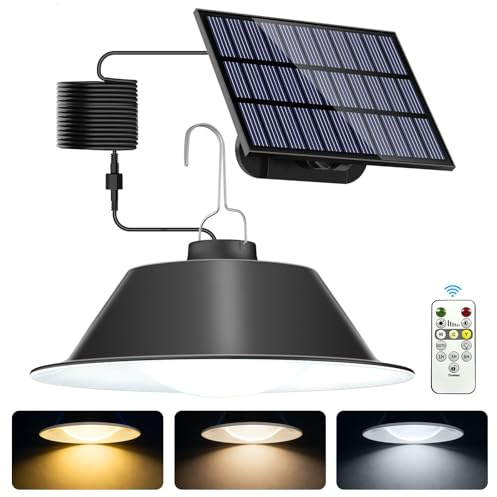 AGOTD Lámpara solar colgante para exterior con mando a distancia, lámpara solar con intensidad variable/programable, gran capacidad de batería y resistente al agua IP65, luz solar con cable de 5 m
