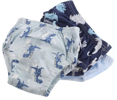 WEKADRIN 3pcs Training Pants for Boys, Cotton Washable Potty Training Underwear, Breathable Eco Cotton Cloth Diaper Shorts with Dinosaur Print, Size M, Lightweight Absorbent Pee Pants