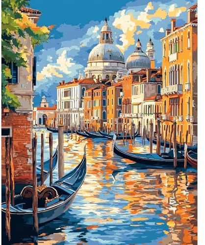 QENSPE Kit de Pintura por Números para Adultos, Venecia Paint by Numbers, Río Pintar Números Pintura Acrílica al Óleo para Decor de Paredes Hogar (40x50 cm) Sin Marco