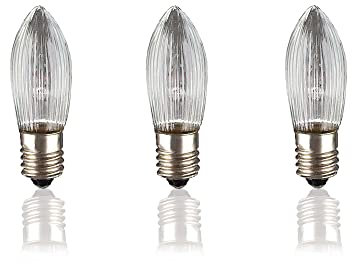 Hellum 912135 Ersatz-Riffelkerze für Lichterketten mit 20 Brennstellen/Innen- und Außenbeleuchtung/warmweiß/klar / E10 Sockel / 12 V / 3 W / 3 Stück