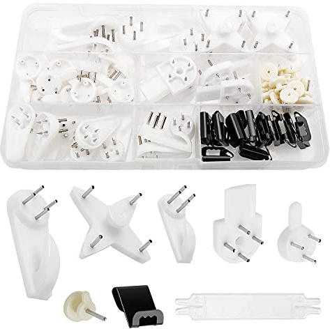 VooGenzek 72 Piezas Gancho de marco, Ganchos para Colgar Cuadros, Ganchos de Pared Plásticos para Pared Dura y Panel de Yeso, para Cuelgue Marcos de Fotos, Relojes