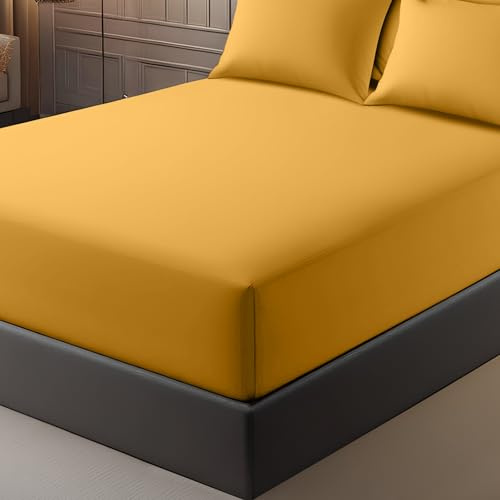 Pamposh Double Fitted Sheet Extra Deep Pocket 40 cm (16 inches) Durable Elastic Fitted Bed Sheets Double - Premium Brushed Microfibre Fitted Sheet - Ultrasoft Hypoallergenic Fade Resistant