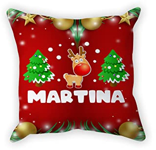 Overthetee Cuscino Natale Personalizzabile - Nome Donna - Alberi Natale - Renna - Atmosfera Natalizia - Simpatica - Cuscini da regalare Ragazza - Amica - Regalo con Nome