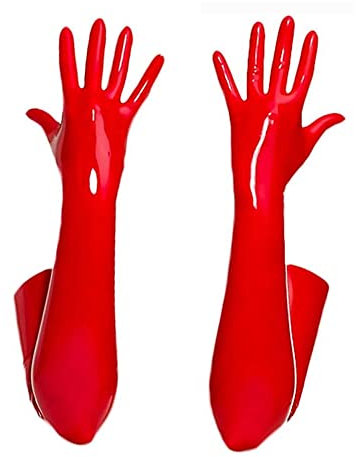 YUDATPG Women Long PU Leather Gloves Stretchy Faux Leather for Daily Costume Opera Party Evening Shirred Elbow Gloves Cosplay Wedding (Red, M)