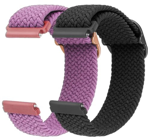 Andibro Geflochtene Nylon Uhrenarmbänder,Langlebige Armbänder für Männer/Frauen Ersatzarmbänder mit Schnalle 20mm/22mm Lug Width(Schwarz+Lila,22mm)