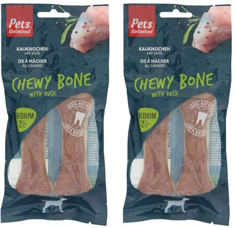 Pets Unlimited Kauknochen mit Ente mittel, 2 Stück (2er Pack)