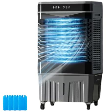 LYUCAYHQ Raffrescatore d'Aria di Potenza Industriale per Uso Commerciale con 4 Ruote Universali, Oscillazione di 120°, 3 velocità, 4 Impacchi di Ghiaccio per Uso Interno Esterno