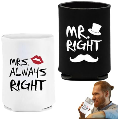 Par de fundas para latas de cerveza, 1 par de fundas aislantes para enfriar cerveza Mr and Mrs de neopreno – Vasos antideslizantes para bebidas, botellas, fundas para enfriadores de refrescos para