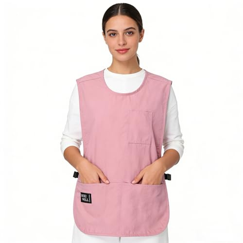 MIKI WELL Waterproof Cobbler Apron with 4 Pockets Vest Smock Apron for Men Women Chef Waiter Work (Pink)