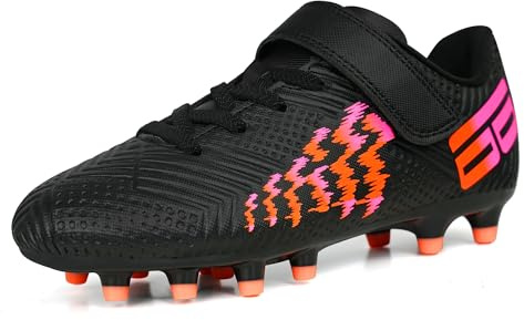 JABASIC Fussballschuhe Kinder Firm Ground Football Fußballschuhe Jungen Mädchen (32EU,Black/Orange)