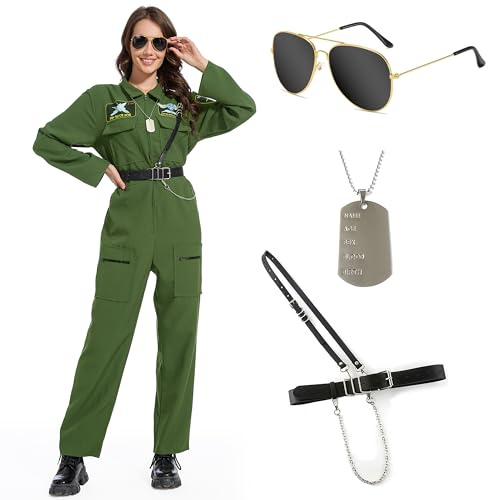 Aragallant Costume da Pilota di Caccia, Uniforme da Pilota da Combattimento, Costume da pilota da aviatore, Costumi di Carnevale Pilota per Adulto Halloween Festa Cosplay (L)