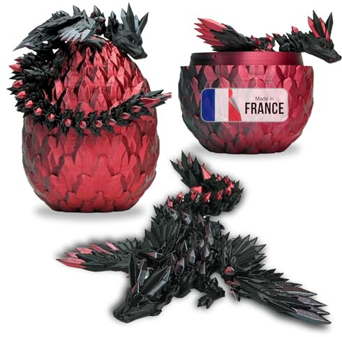 Drago Articolato Alato e il Suo Uovo Stampato in 3D – Decorazione Universo Fantastico Fidget Toy Idea Regalo Unica Decorazione per la Casa Camera Salotto Bambini Ali Figura Kawaii (Nero + Nero Rosso)