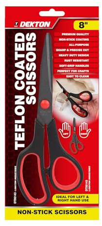 Dekton 8 Teflon Scissors | Precision Stainless Steel Blades for Accurate Cutting | Non-Slip Ergonomic Handles | Angled Handles for Easy Cutting | Perfect for Wallpaper, Fabric, and Crafts
