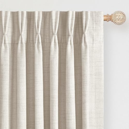 DEFYNEE Pinch Pleated Curtain, Blackout Curtains for Bedroom, Linen-Look Thermal Insulated, with Back Tab & Hooks, Curtains for Living Room, Office, 2 Panels,40x84,Cream