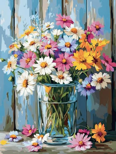 Adult Flower Set Diamond Painting Set Diamond Art DIY Number Painting for Adult Beginners 5D Round Full Diamond Gem Art for Home Wall Decoration Gifts 12×16 Inch