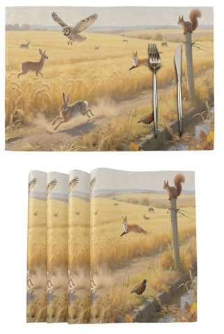 Brown Hare Decorative placemats for dining table wipeable holiday underplate mat porta platos para mesa comedor set of 6 12x18
