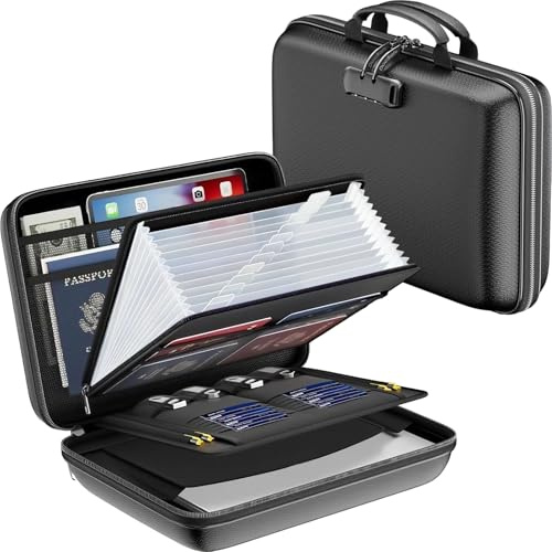 Aolawco Travel-Portable Fireproof Document Box, Hard Case Fire Proof Documents Storage Box with Lock, Inclub Folder Organiser, Fire&Waterproof Resistant for A4, Documents, Bill, Receipt