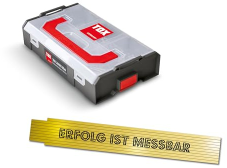 TOX L-BOXX Mini M8 und M10 Sechskantschrauben-Set DIN 933 (90-tlg.) + Meterstab 2m in Gelb mit Aufdruck, Maschinenschrauben in 6 Größen in anpassbarer und verklickbarer Sortierbox, 094909167