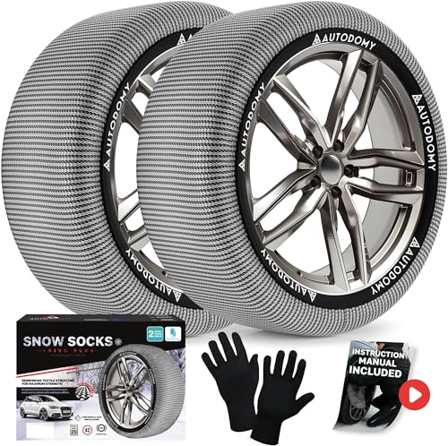 Autodomy Cadenas Textil Nieve Talla L Compatible con Cualquier Neumatico | Fundas Ruedas Nieve No Dañan el Neumático | Cadena Textil Coche Homologadas Rápido de Instalar sin Herramientas