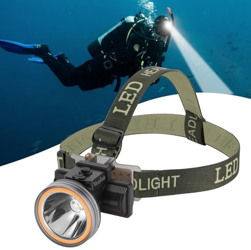 Venlon Rechargeable Diving Headlamp, IPX8 Waterproof Underwater Flashlight, 4 Modes with Battery Level Indicator,10H Runtime Scuba Dive Light with Battery & USB Charger Cable (Mode302 White Light)