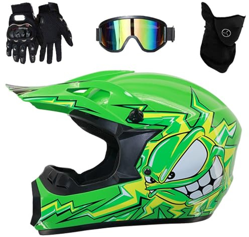 Kids Motorcycle Off-Road Helmet, DOT Approved, Youth Motocross Helmet Full Face ATV Dirt Bike Motorcycle Helmet, Bike BMX MX ATV Helmet, for Youth Boys Girls(226 Green,M(56-57CM))