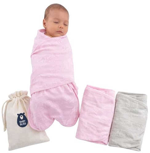 BabyBliss BlissSnug Baby Pucksack 2er-Set – Bio-Baumwolle – Pucktuch mit Reißverschluss für Neugeborene 0–3 Monate (Pink & Grey)