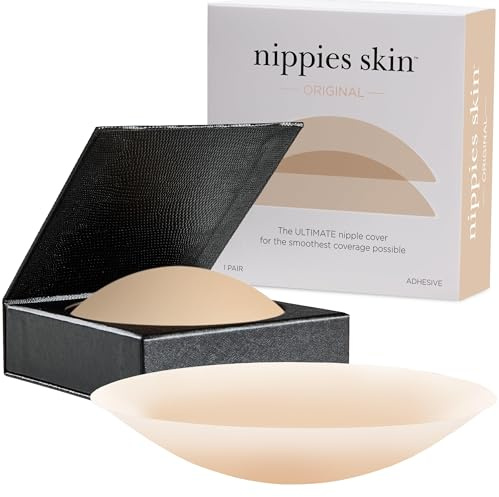 Nippies Nipple Covers for Women with Travel Case, Reusable Nipple Pasties with Skin-Safe Adhesive, Invisible Braless Solution under Clothing - Original Circle Covers, Crème, Size 1 (Fits A-C Cups)
