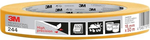 3M Professional Masking Tape 244, Universal Surfaces, Painters Tape, 18 mm x 50 m - High Precision, UV and Water Resistant, For Indoor & Outdoor