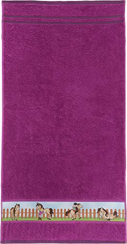 Erwin Müller Kinder-Handtuch Frottier Fuchsia Größe 50x100 cm - mit Pferdemotiv auf Bordüre, weich, hautfreundlich, 100% Baumwolle
