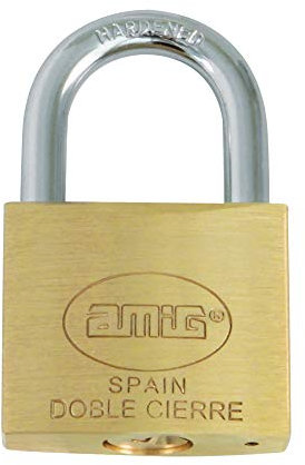Amig - Candado de seguridad -Incluye 2 llaves - Latón y arco de Acero tratado - Para taquillas de gimnasio, puertas, armarios, maletas, mochilas - Doble cierre - Ancho: 60 mm