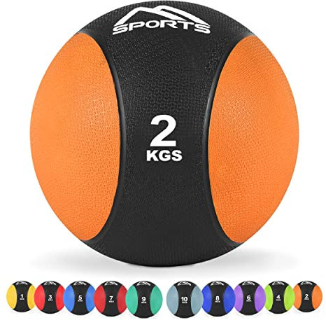 MSPORTS Medizinball 2 kg – Professionelle Studio-Qualität inkl. Übungsposter Gymnastikbälle