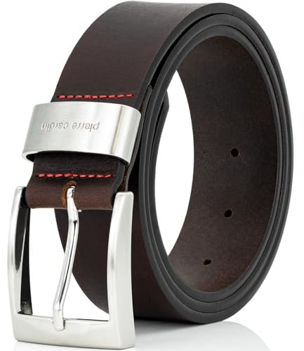 Pierre Cardin Leder-Gürtel Herren 40 mm breit, Gürtel Herren Vollrindleder mit Metallschlaufe dunkelbraun, Size:95