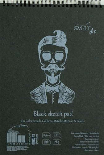 SMLT EB-30TS/BLACK autentisk linje A4 skissblock, lätt strukturerat svart papper, 165gsm, 30 ark, med perforering, återvunnet lock och dubbel spiral