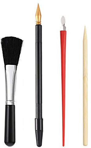 ShipeeKin Juego de herramientas de 4 piezas, juego de herramientas para rascar, 1 lápiz para rascar dorado, 1 rascador y 1 bolígrafo de bambú, 1 cepillo negro suave