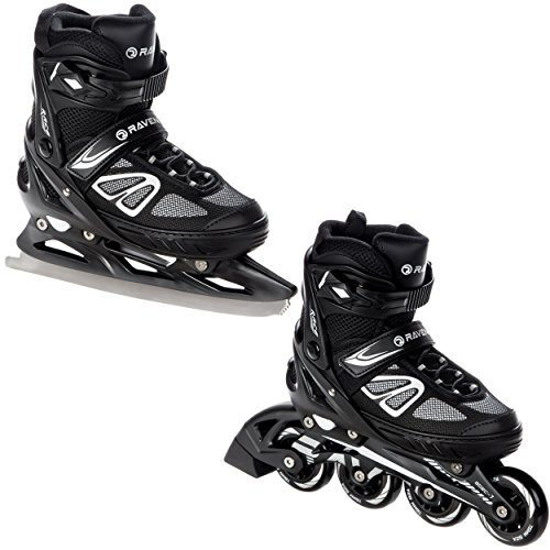 RAVEN Advance Inlineskates Inliner für Kinder und Erwachsene OPTIONAL 2in1 mit Schlittschuhen verstellbar (Black mit Kufen, 35-39 (23cm-25,5cm))