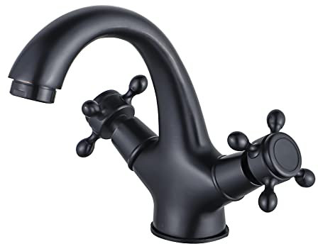 BOAOTX Robinet de salle de bain Noir rétro Robinet de lavabo en laiton antique avec double poignée