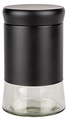 WENKO Barattolo di vetro Boga, capacità 600 ml, barattolo Black Outdoor Kitchen con coperchio in plastica a vite, acciaio inox e vetro, ideale per spezie, Ø 9 x 15 cm