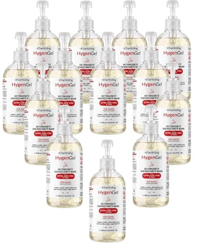 Hygen Gel Mani Disinfettante Igienizzante 24 Litri Antibatterico Sanificante Alcool 75% Elimina Virus Naturale con Aloe Vera e Timo Senza Risciacquo Profumato al Limone - 48 Flaconi da 500 ml